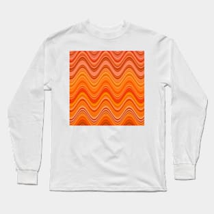 summer vibes orange coral red yellow pink puce wavy striped pattern Long Sleeve T-Shirt